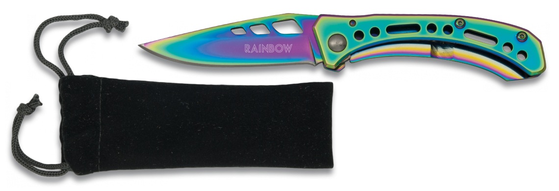 Couteau pliant titane rainbow 15,5cm + pochette