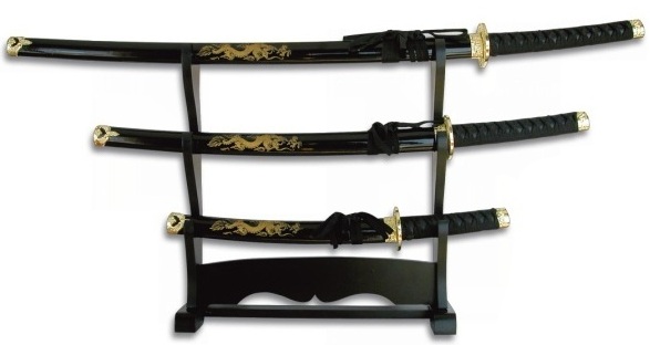 3 Katanas dragon + socle décoration - katana japonais.