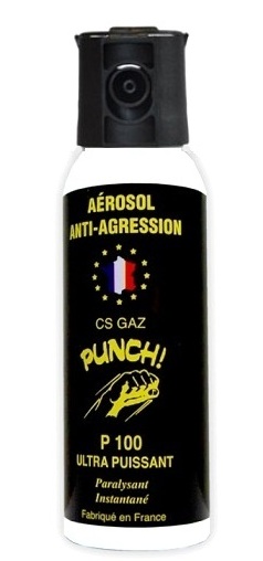 Bombe lacrymogène 100ml GAZ CS - aérosol spray lacrymo.