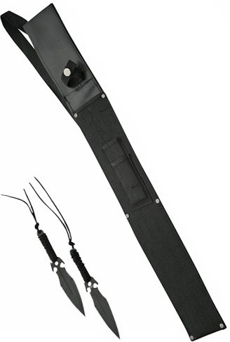 Epée black Ninja 68,5cm + 2 couteaux lancer - Full tang..