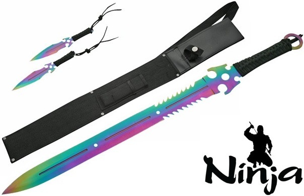 Epée Ninja 68,5cm + 2 couteaux lancer - Full tang