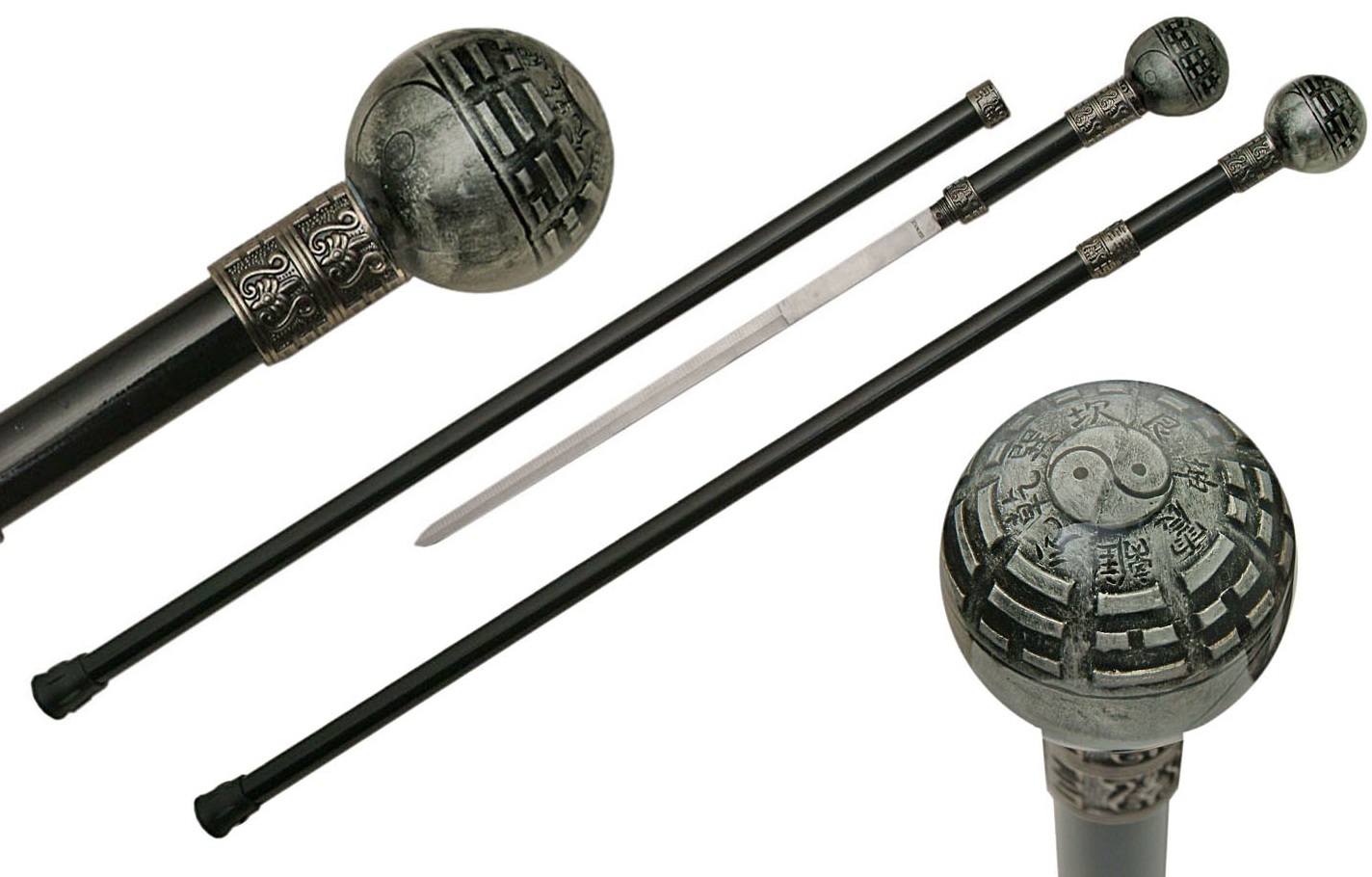 Canne épée 92cm de marche - design Yin et le Yang