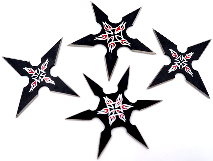 4 Shurikens étoiles acier noir - shuriken compact