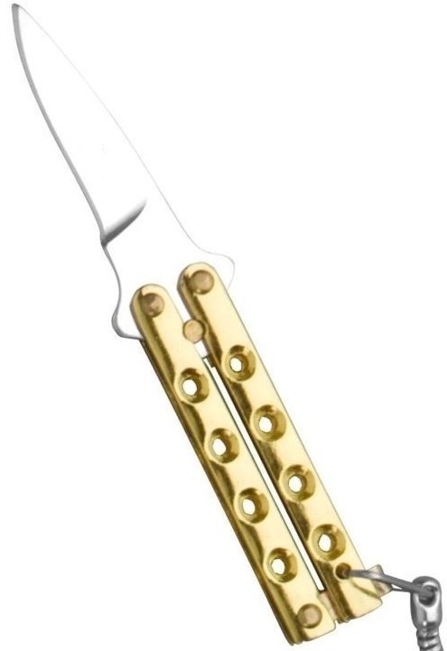 Balisong porte-clé 8,8cm - Couteau papillon doré.