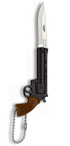 Couteau porte-clé pliant 12,5cm - Revolver noir acier.