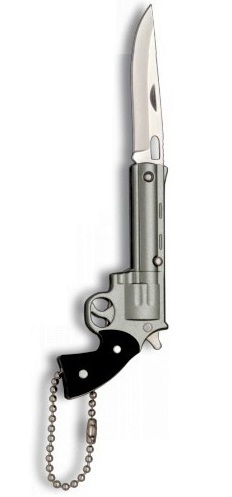 Couteau porte-clé pliant 12,5cm - Revolver gris acier.