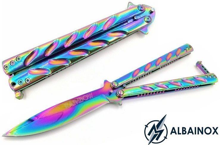 Balisong rainbow 22,5cm couteau papillon - pochette incluse