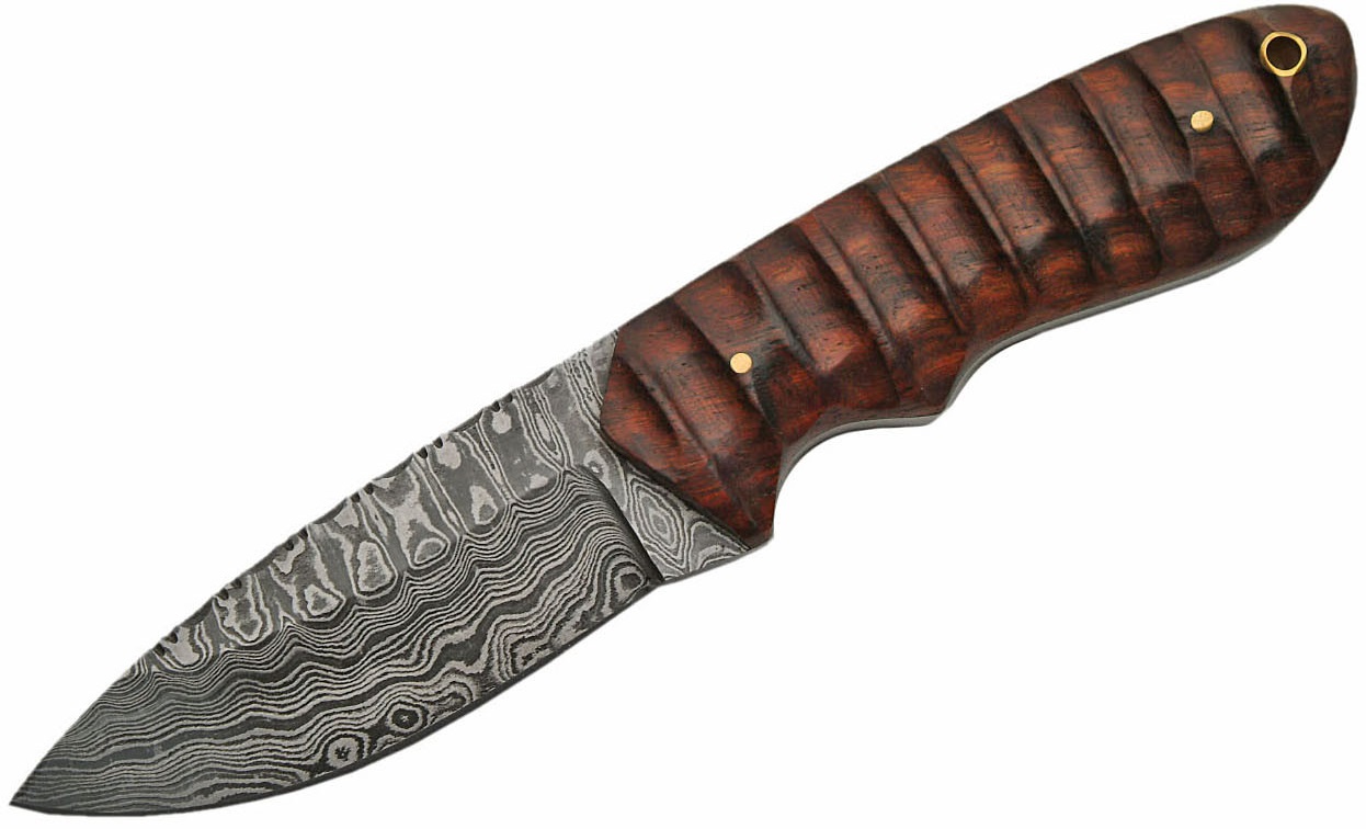 Poignard 21,2cm lame DAMAS - Couteau en bois artisanal.
