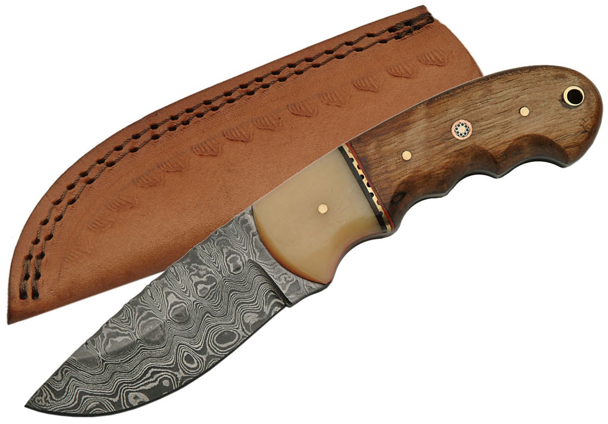 Poignard 21cm lame DAMAS - Couteau en bois et os