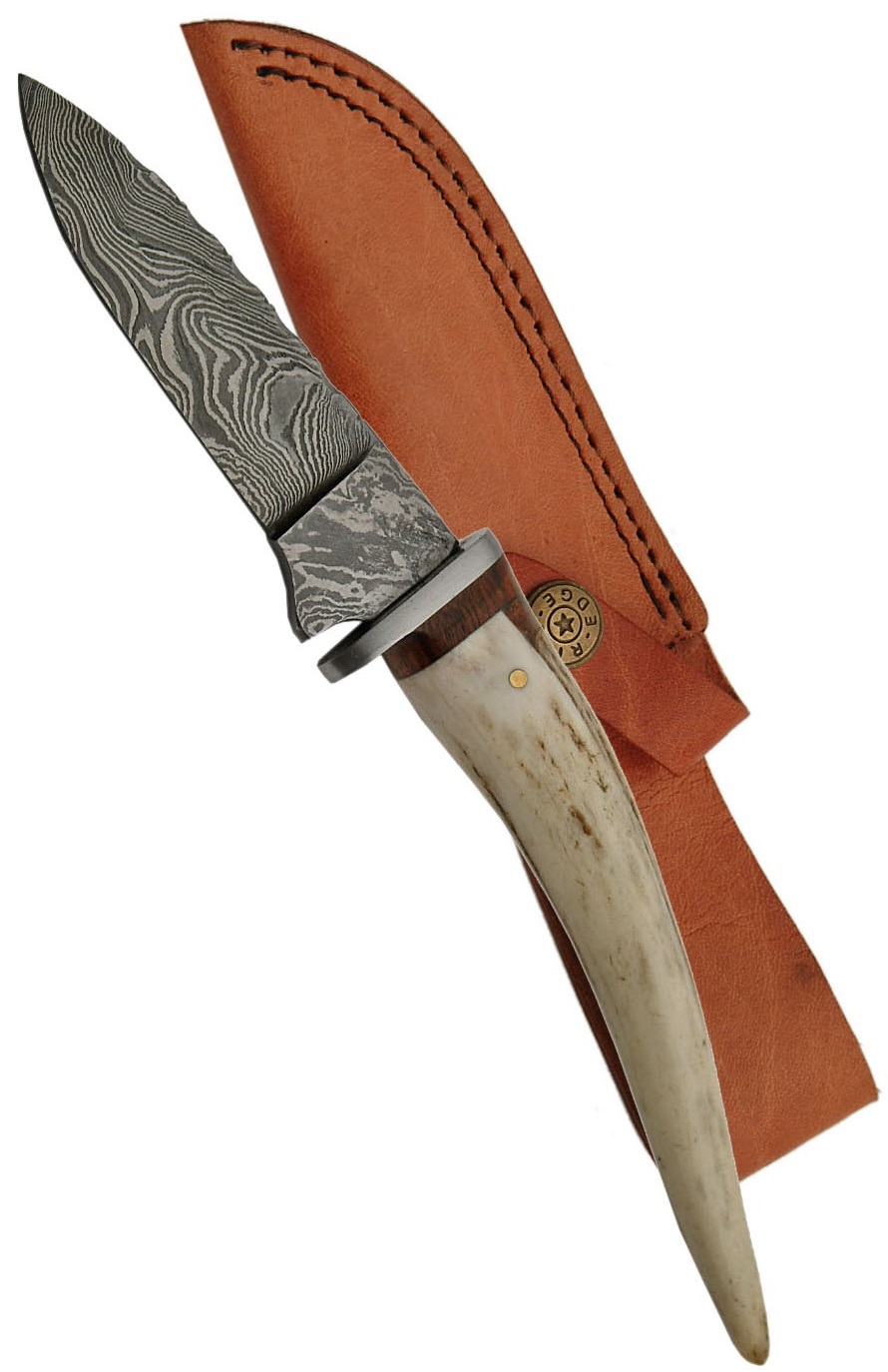 Poignard 24cm lame DAMAS - Couteau en bois de cerf...