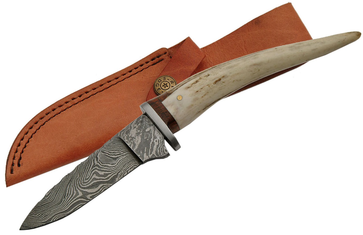 Poignard 24cm lame DAMAS - Couteau en bois de cerf