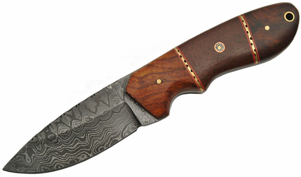 Poignard 21cm lame DAMAS - Couteau en bois et micarta.
