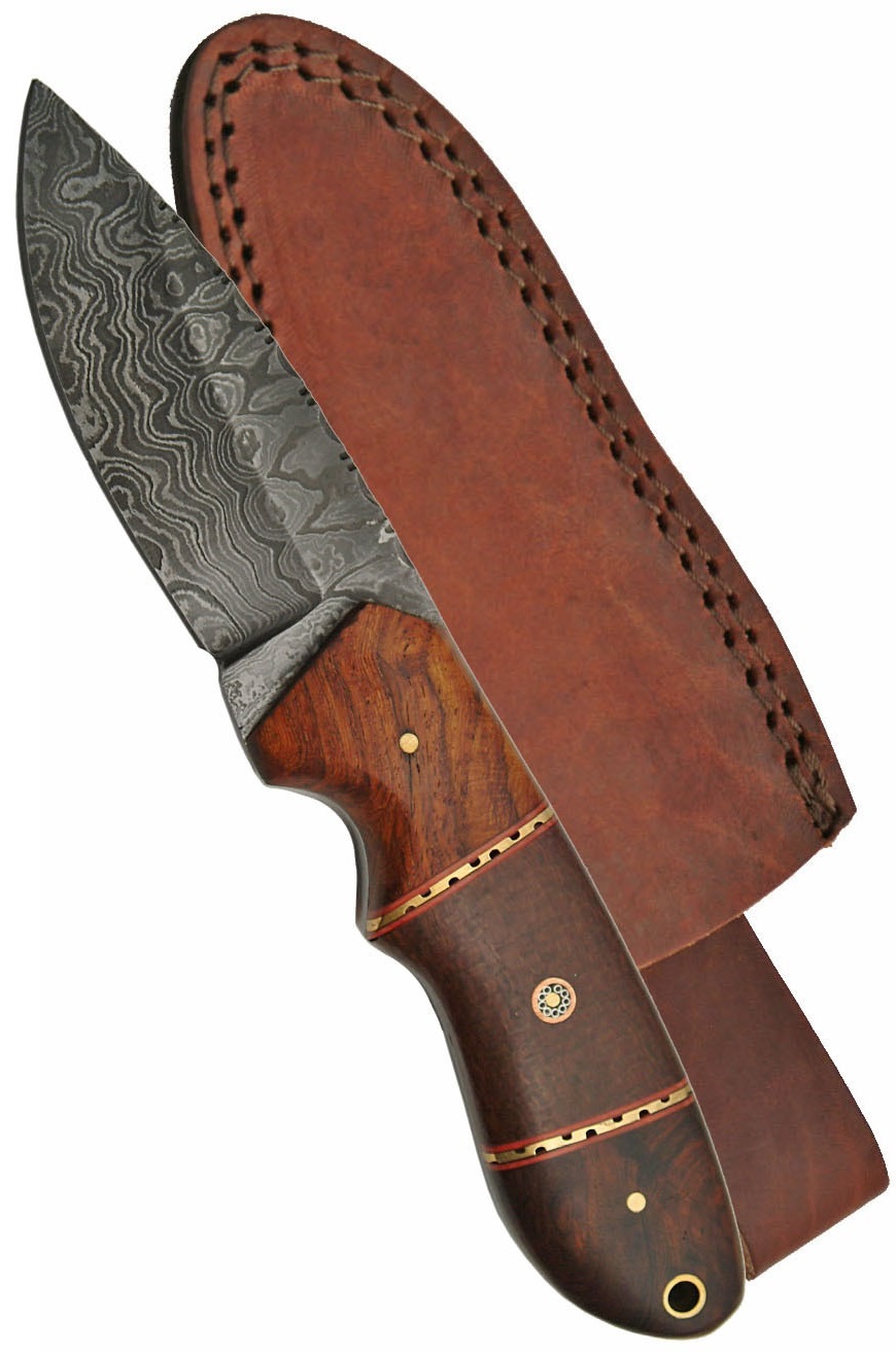 Poignard 21cm lame DAMAS - Couteau en bois et micarta....