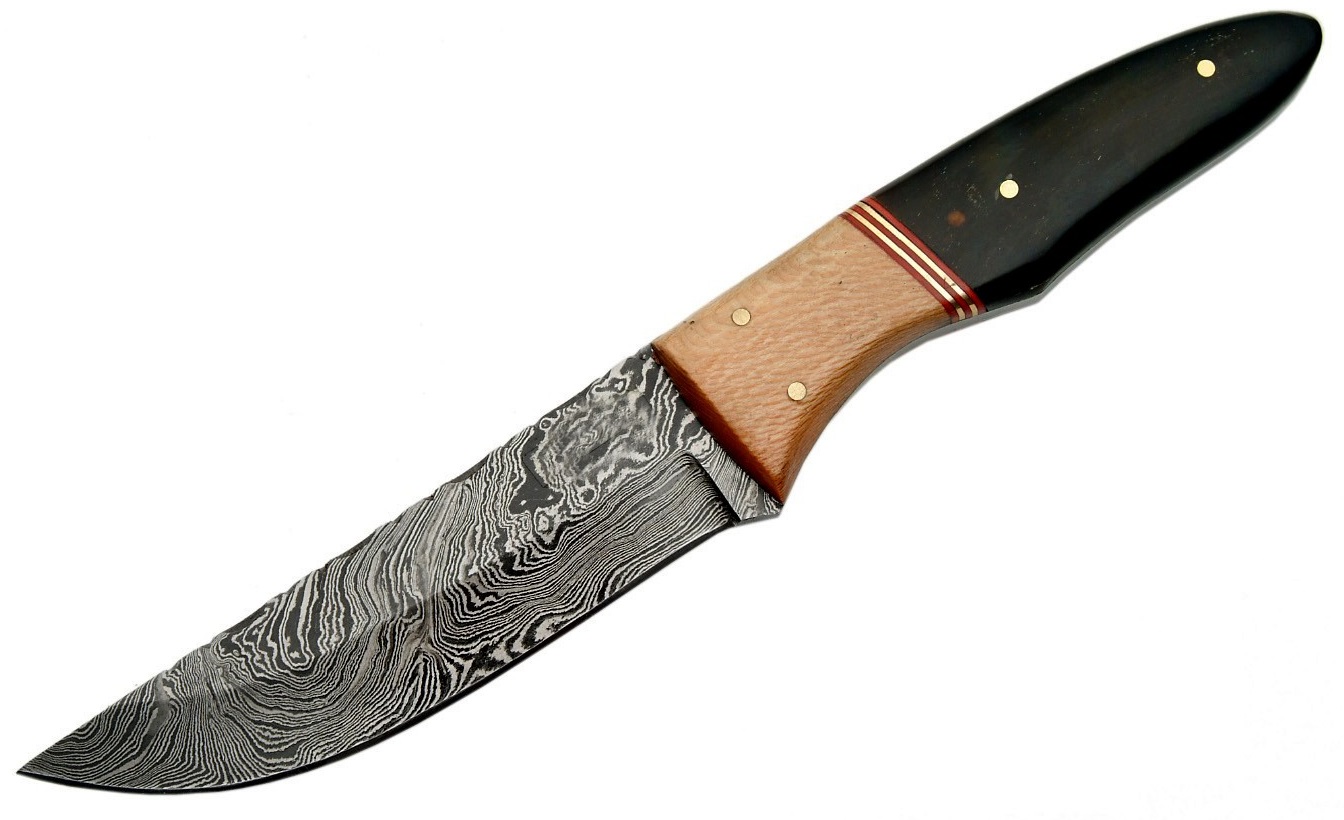 Poignard 22cm lame DAMAS - Couteau en bois et corne.