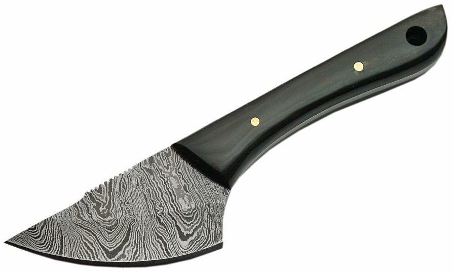 Poignard 15,6cm lame DAMAS - Couteau compact corne noire.
