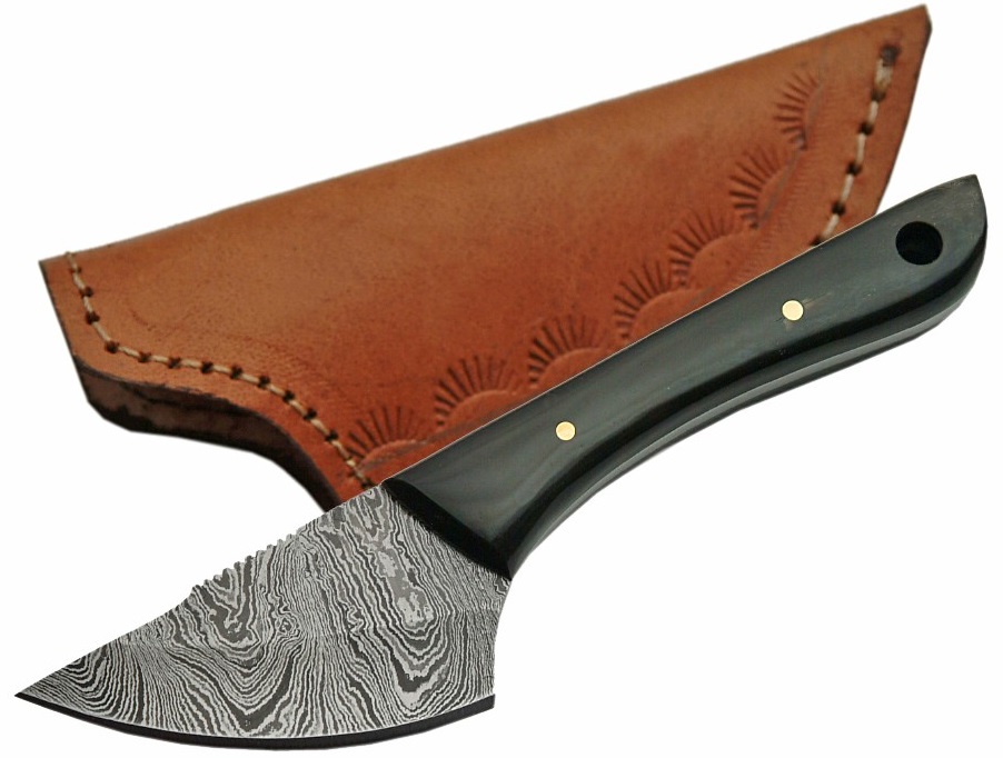 Poignard 15,6cm lame DAMAS - Couteau compact corne noire