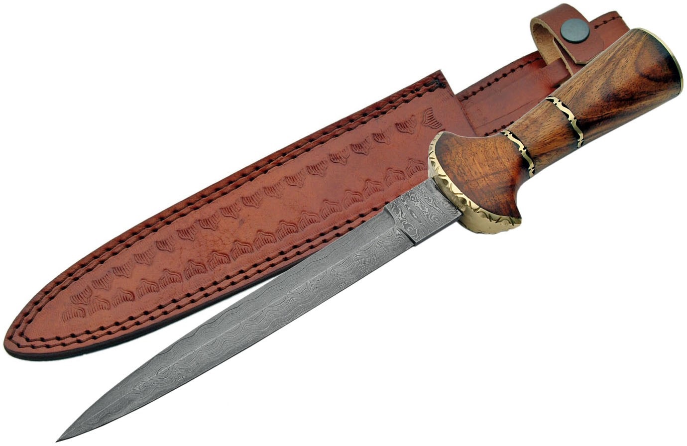 Poignard-dague 39,5cm lame DAMAS - Couteau bois et laiton