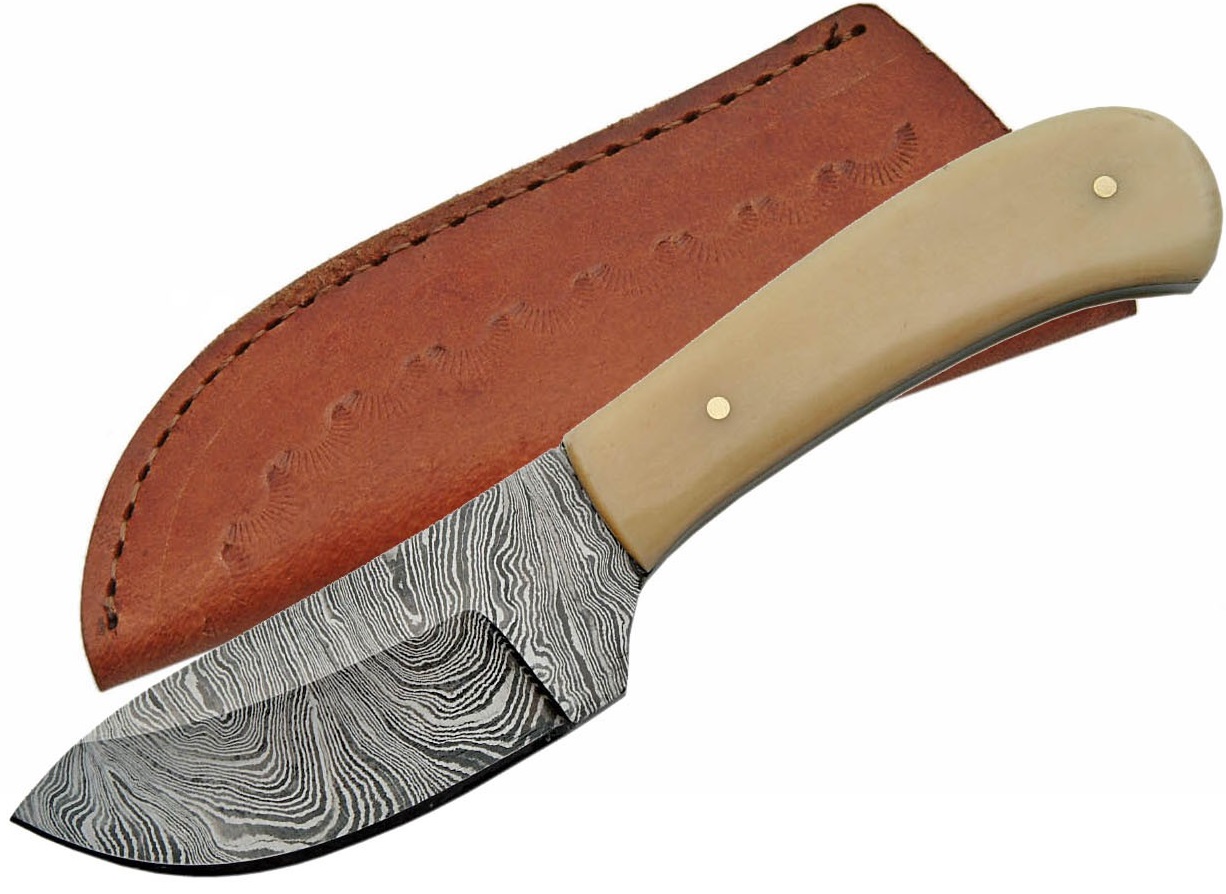 Poignard 15,2cm lame DAMAS - Couteau compact en os