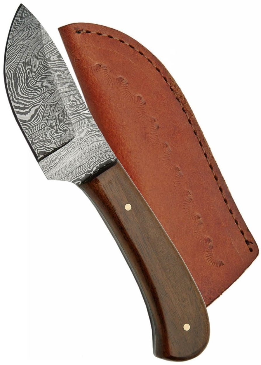 Poignard 15,2cm lame DAMAS - Couteau compact bois de noyer...