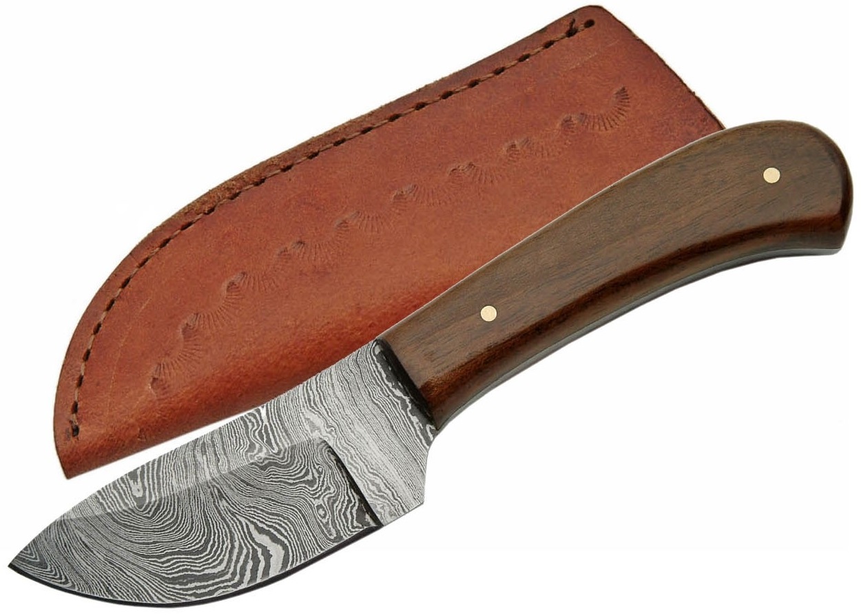 Poignard 15,2cm lame DAMAS - Couteau compact bois de noyer