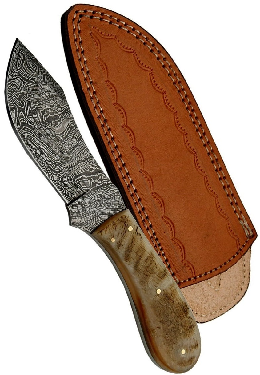 Poignard couteau 22cm lame DAMAS - Damascus corne bélier.