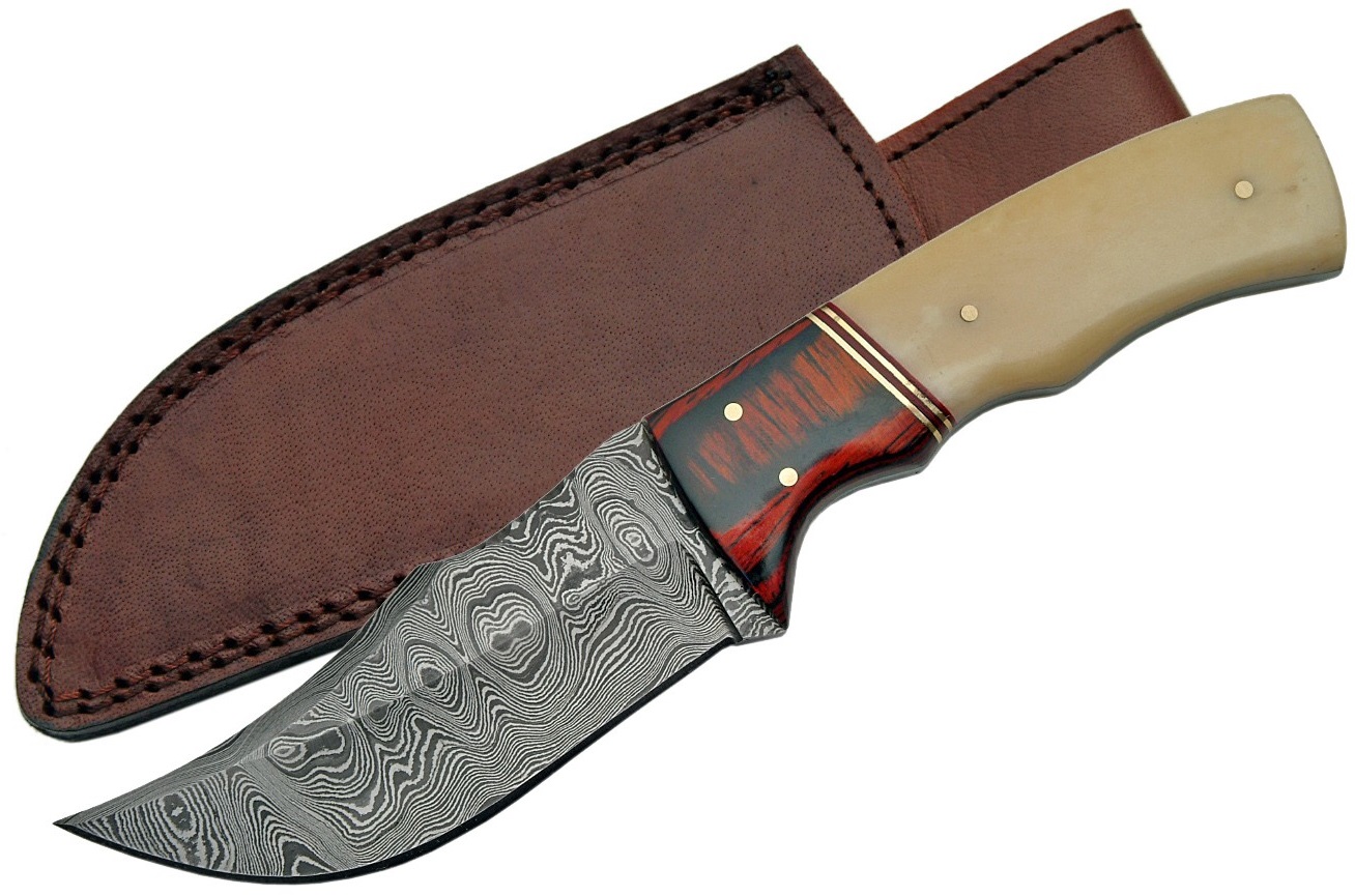 Poignard couteau 20,5cm lame DAMAS - Damascus bois et os