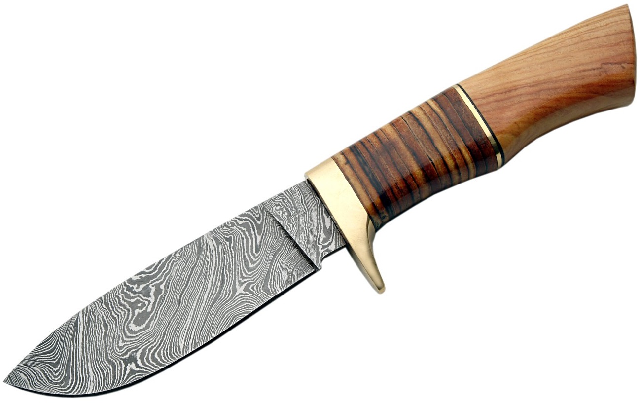 Poignard couteau 24,8cm lame DAMAS - Damascus bois cuir..
