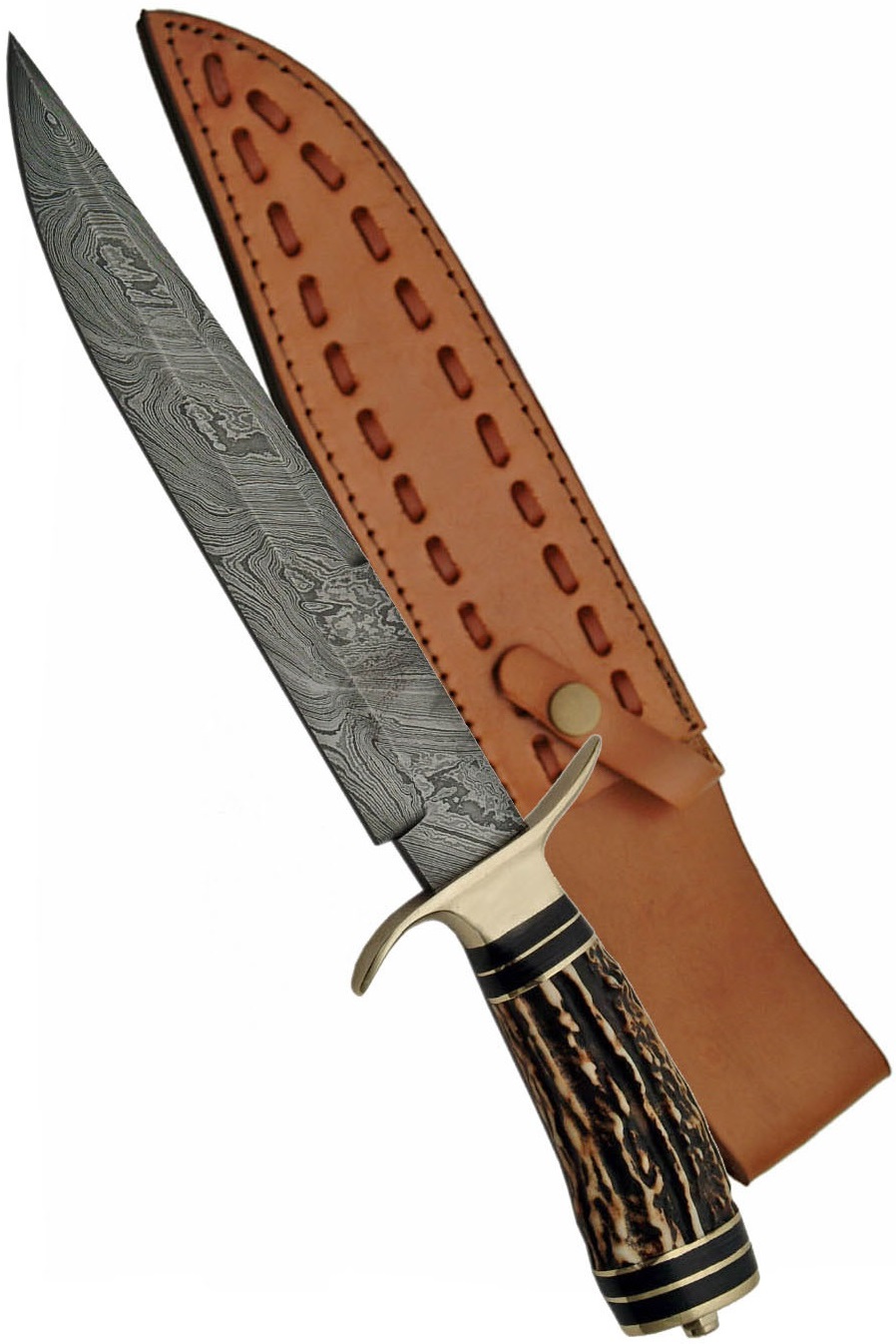Grand poignard couteau 35,5cm DAMAS - Damascus bois cerf...