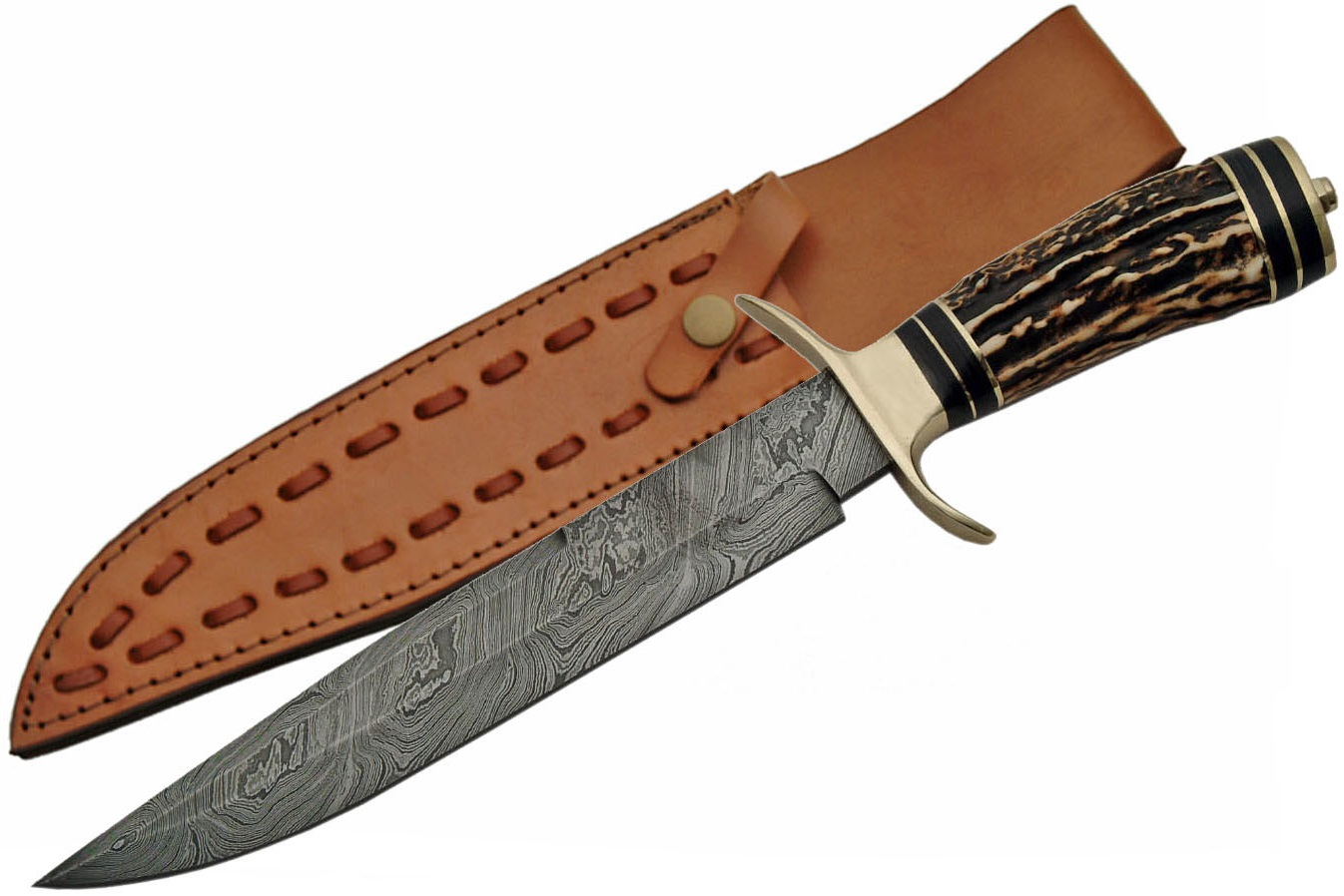 Grand poignard couteau 35,5cm DAMAS - Damascus bois cerf