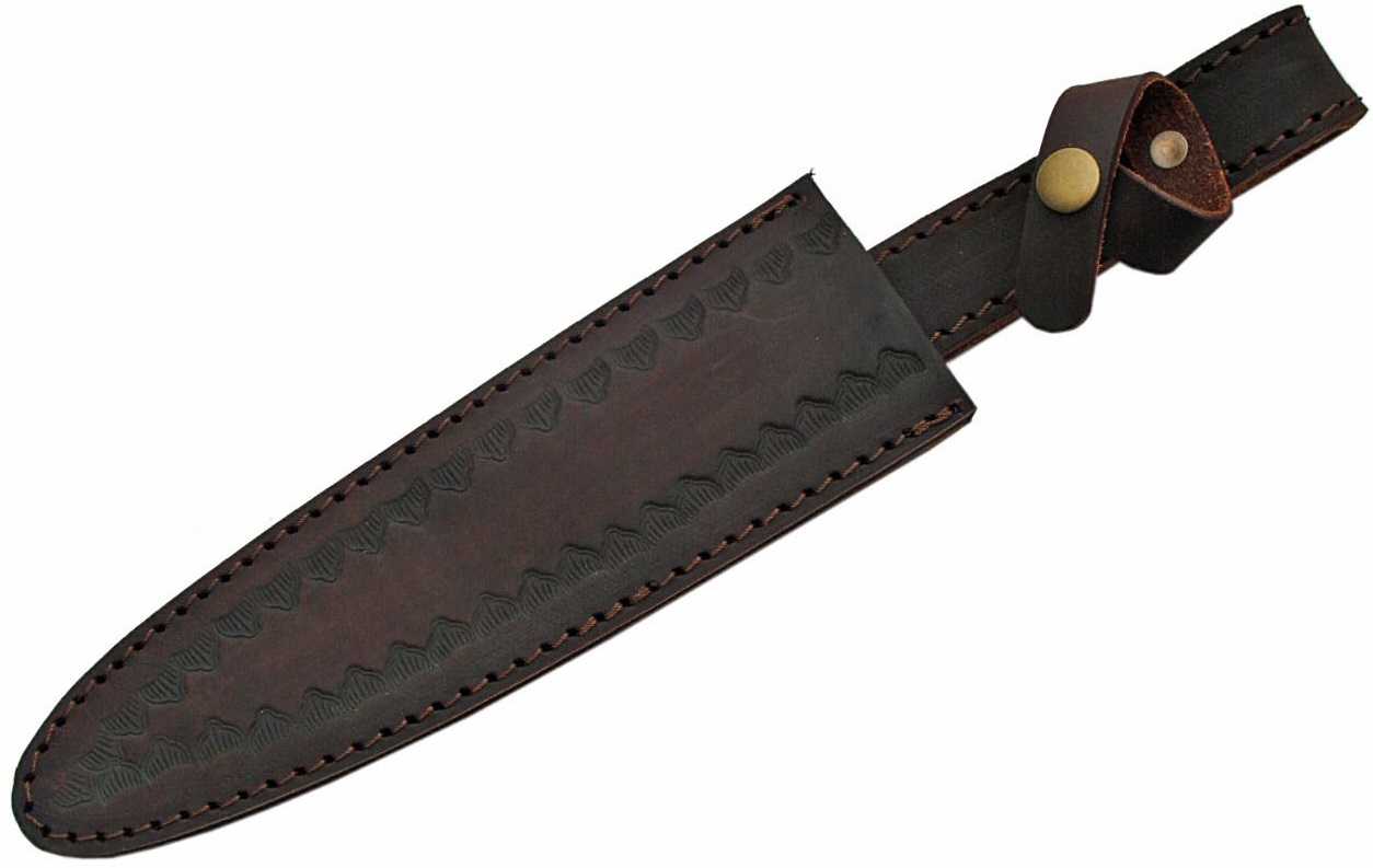 Poignard dague 37cm lame DAMAS - Couteau bois et laiton..