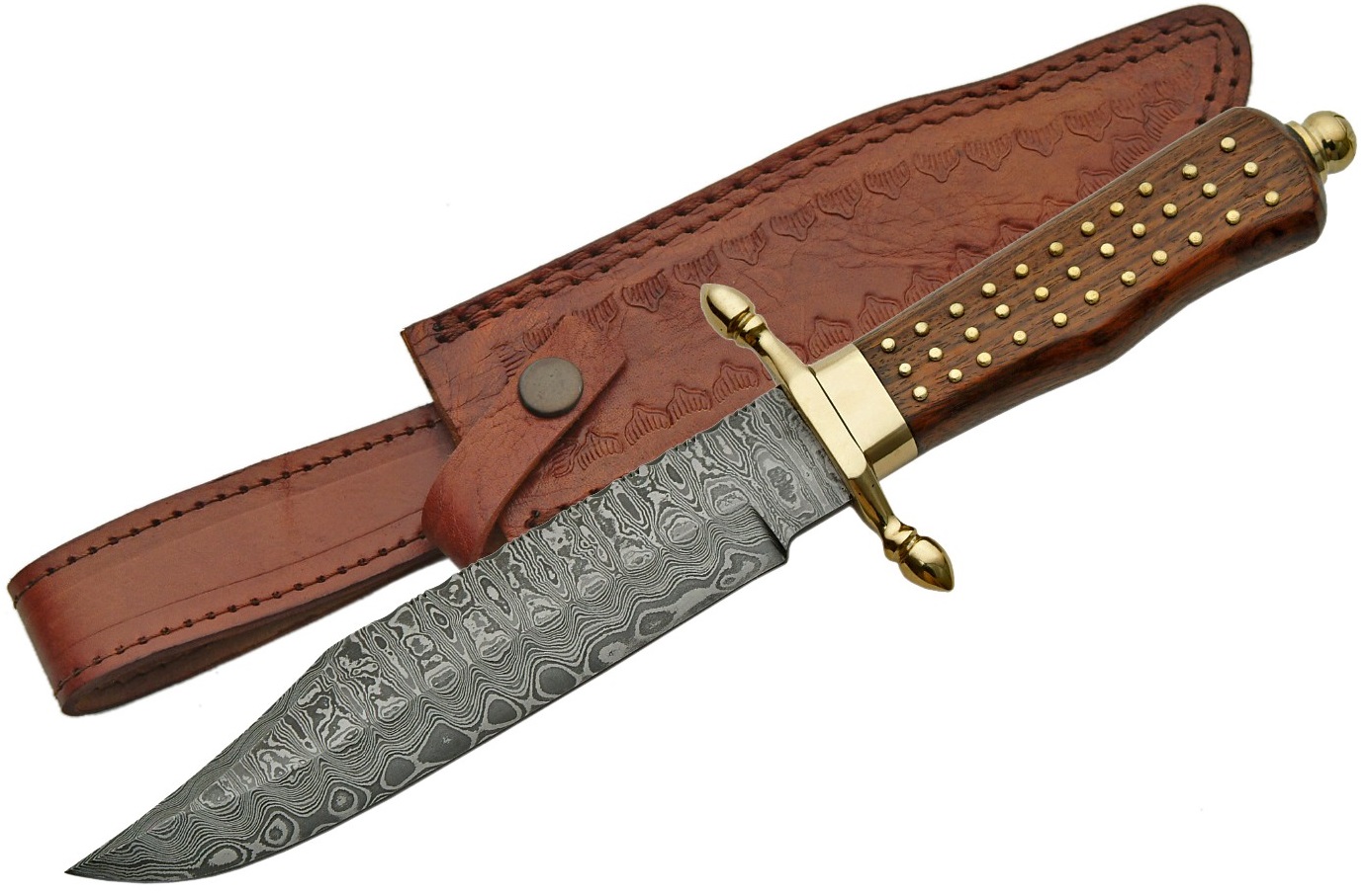 Grand poignard couteau 33,5cm DAMAS - Damascus laiton