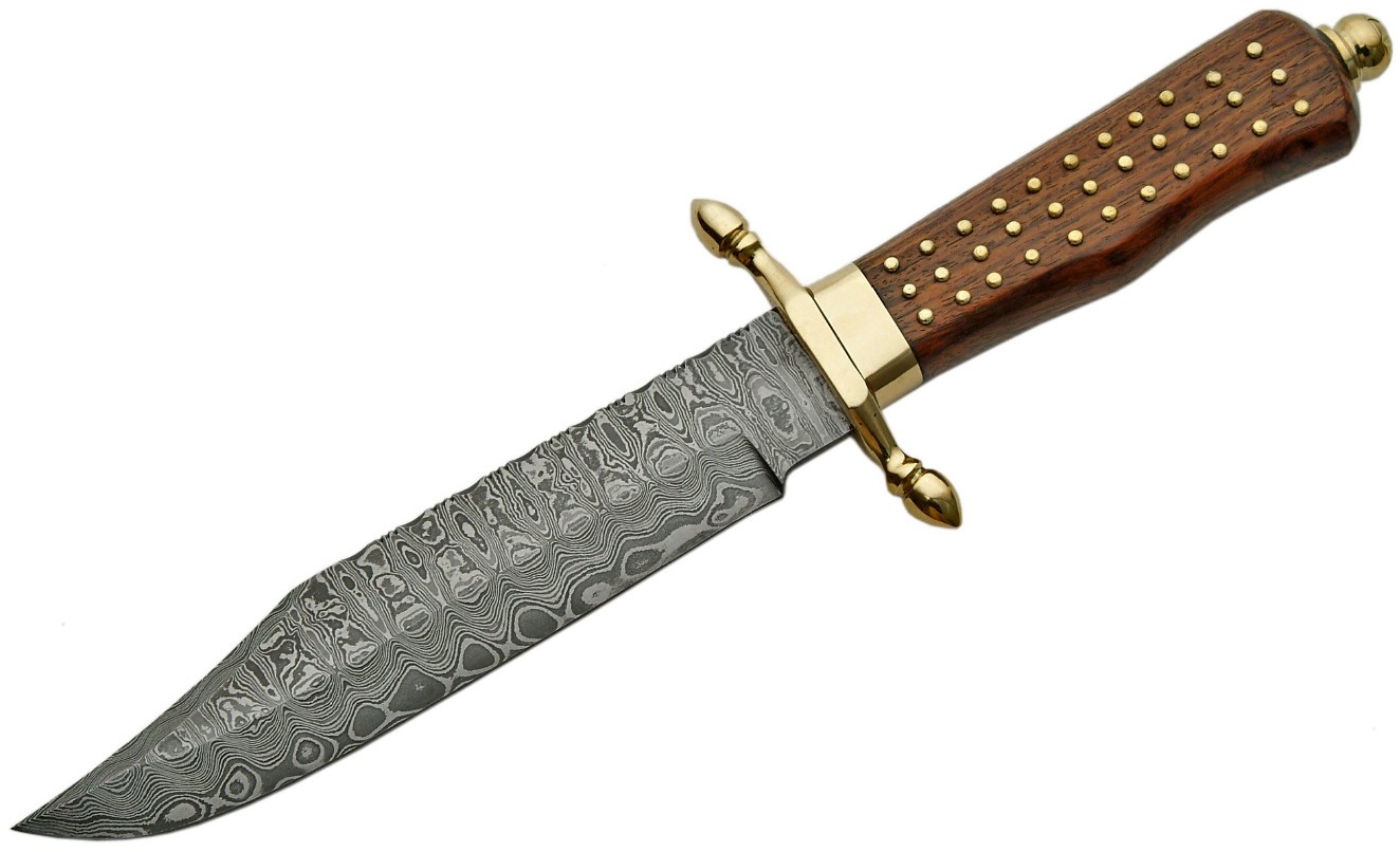 Grand poignard couteau 33,5cm DAMAS - Damascus laiton.