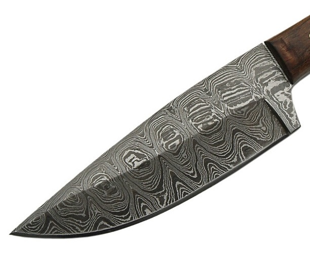 Poignard couteau 20,5cm lame DAMAS - Laiton, bois et corne..