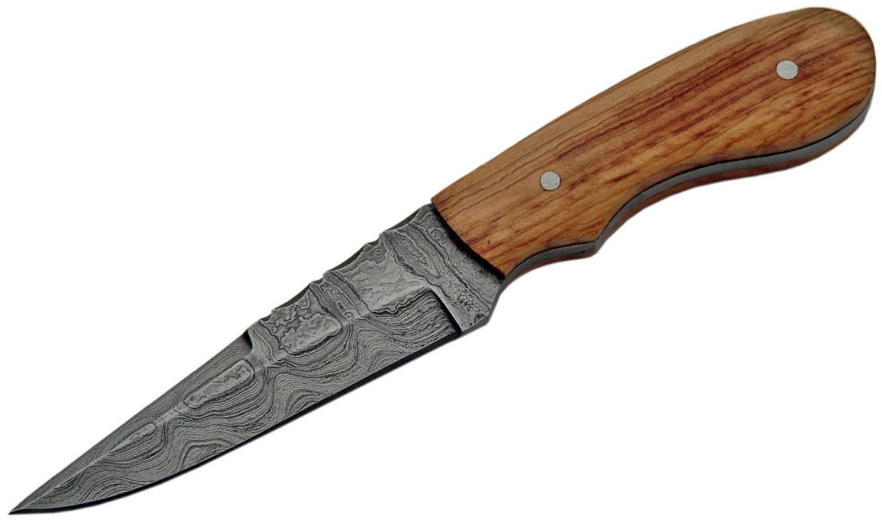 Poignard couteau 17,2cm lame DAMAS - Bois dolivier.
