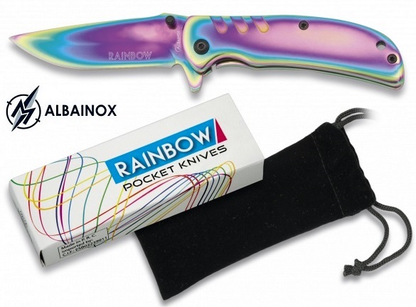 Couteau pliant ALBAINOX titane rainbow 15,8cm + pochette