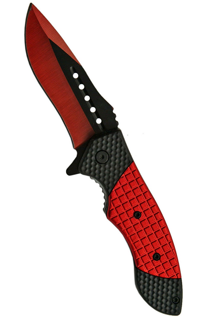 Couteau pliant 19,8cm clip ceinture - noir et rouge.