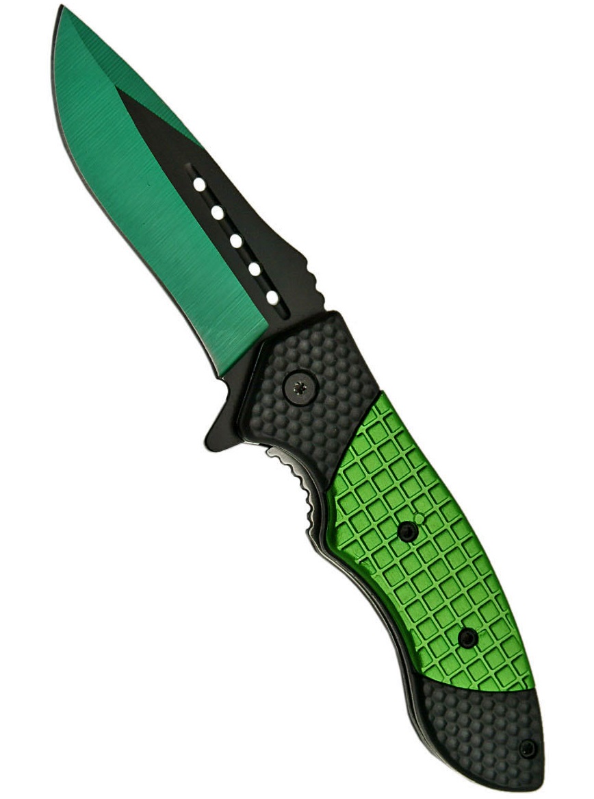 Couteau pliant 19,8cm clip ceinture - noir et vert.