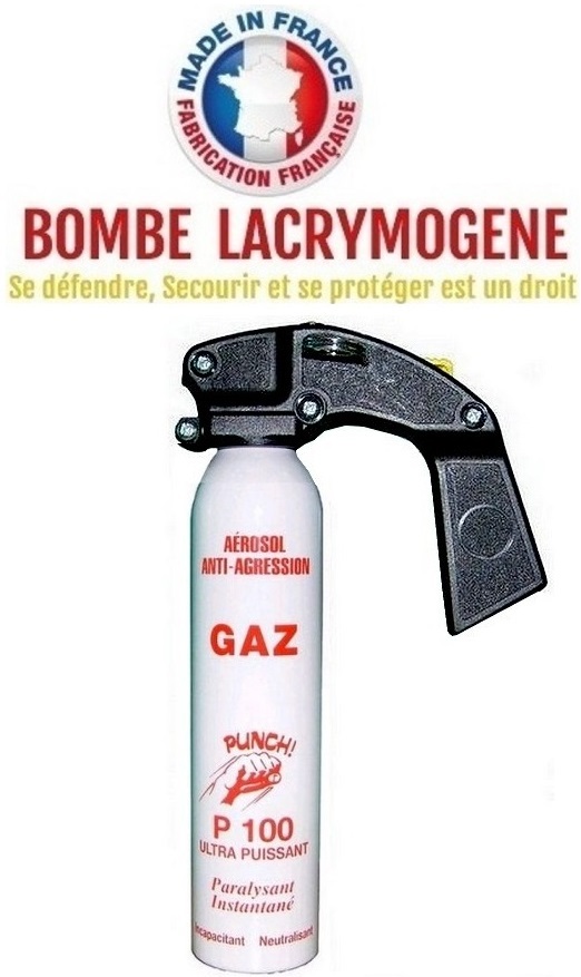 Extincteur bombe lacrymogène 300ml GAZ CS - aérosol lacrymo