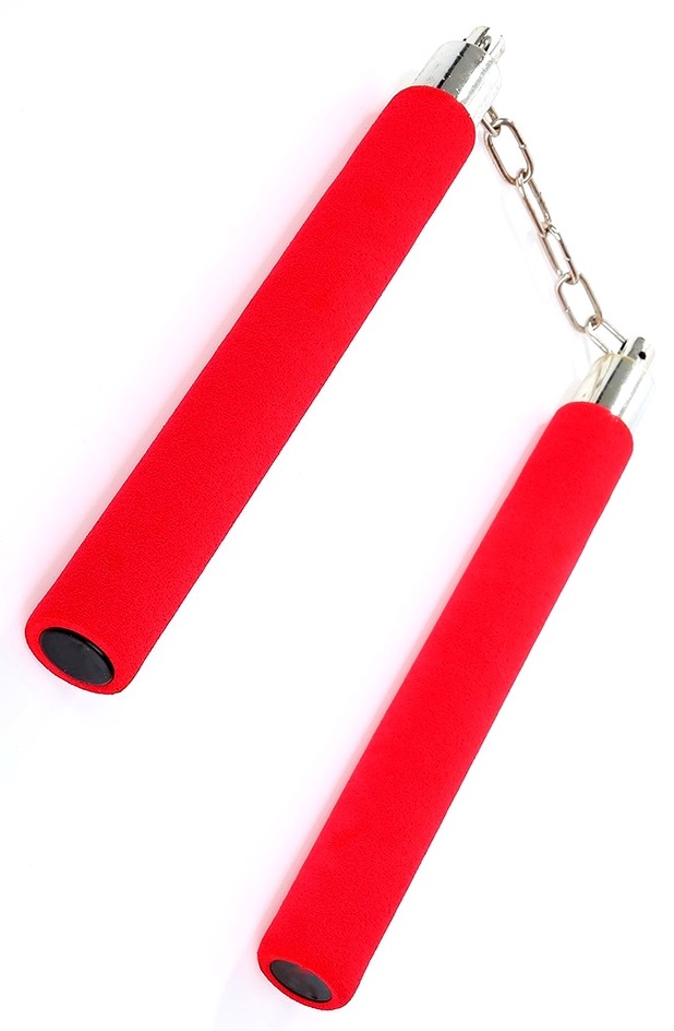 Nunchaku rouge mousse compacte - idéal entraînement.