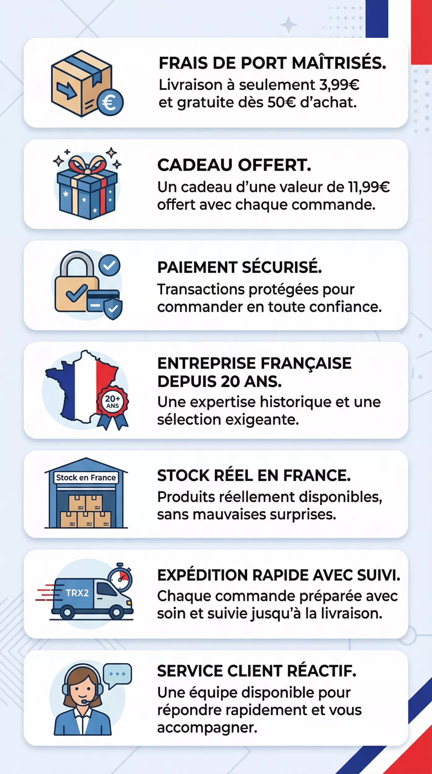 avantages clients couteau azur livraison rapide paiement sécurisé stock en france service client cadeau offert