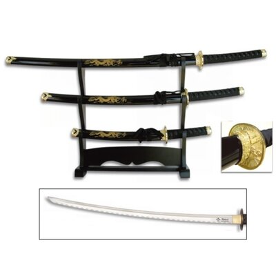 Lot 3 katanas dragon + socle déco - katana japonais