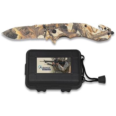Couteau camouflage 20,5cm coupe sangle + brise-glace