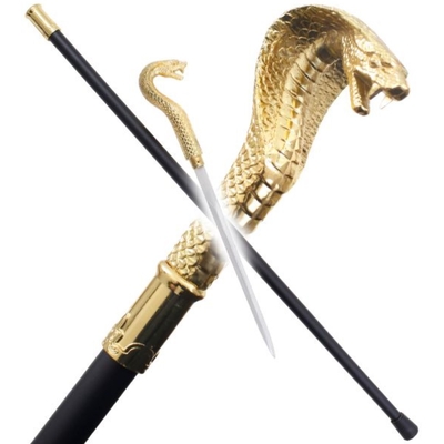 Canne épée bâton de marche 95cm Cobra doré