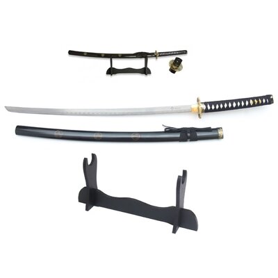 Katana tranchant arme 97cm laiton + socle bois