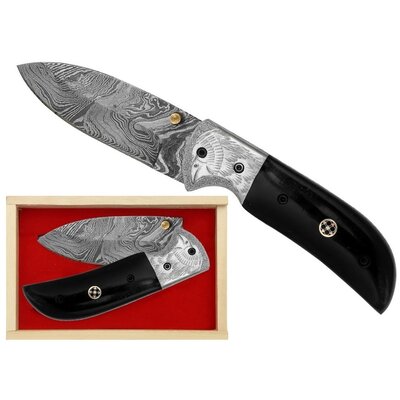 Coffret couteau 22,5cm corne lame Damas