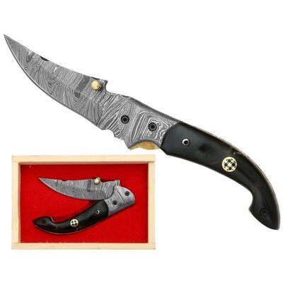 Coffret couteau 19cm corne acier lame Damas
