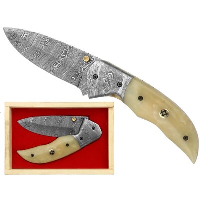 Coffret couteau 20,5cm os acier lame Damas