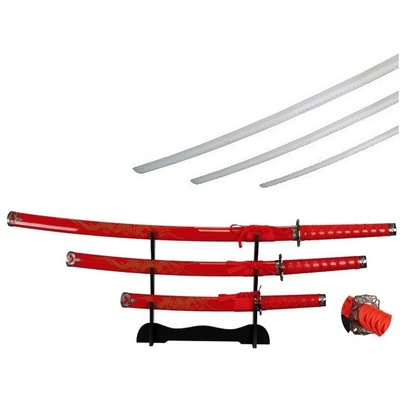 Lot 3 katanas katana rouge arme + socle déco