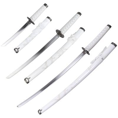Lot 3 katanas katana wakizashi tantô blanc + support