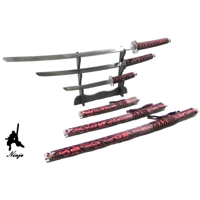 Ensemble katana 100cm + wakizashi + tantô + support